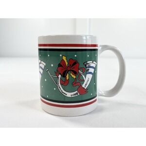 New Vintage 80s-90s Christmas Holiday Coffee Mug Cup French Horn Bow Collectible